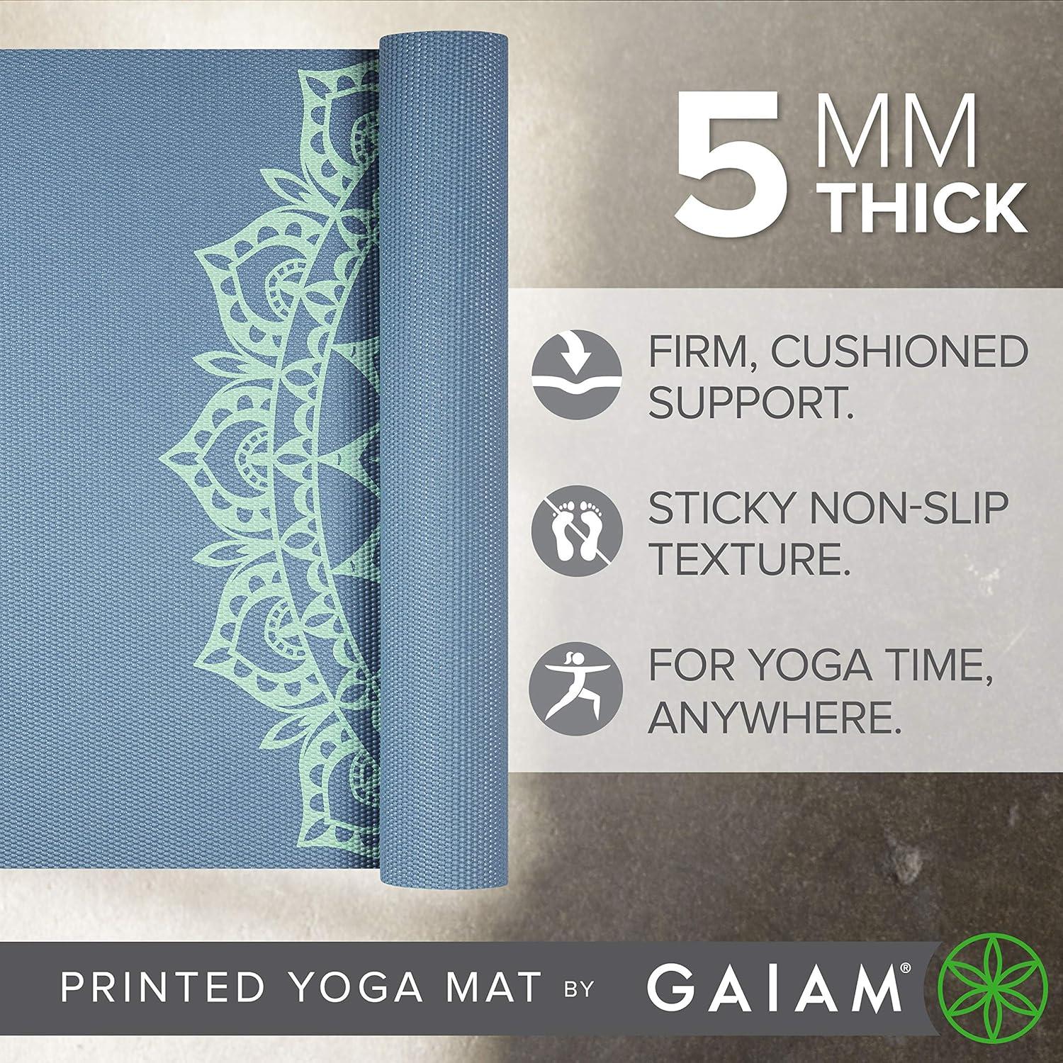 imageGaiam Yoga Mat  Premium 5mm Print Thick Non Slip Exercise ampamp Fitness Mat for All Types of Yoga Pilates ampamp Floor Workouts 68quot x 24quot x 5mmCool Mint Point