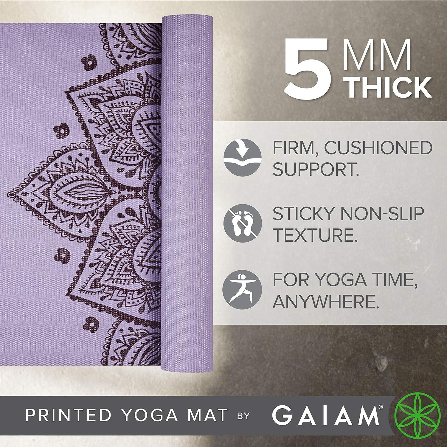 imageGaiam Yoga Mat  Premium 5mm Print Thick Non Slip Exercise ampamp Fitness Mat for All Types of Yoga Pilates ampamp Floor Workouts 68quot x 24quot x 5mmNew Lilac Sundial