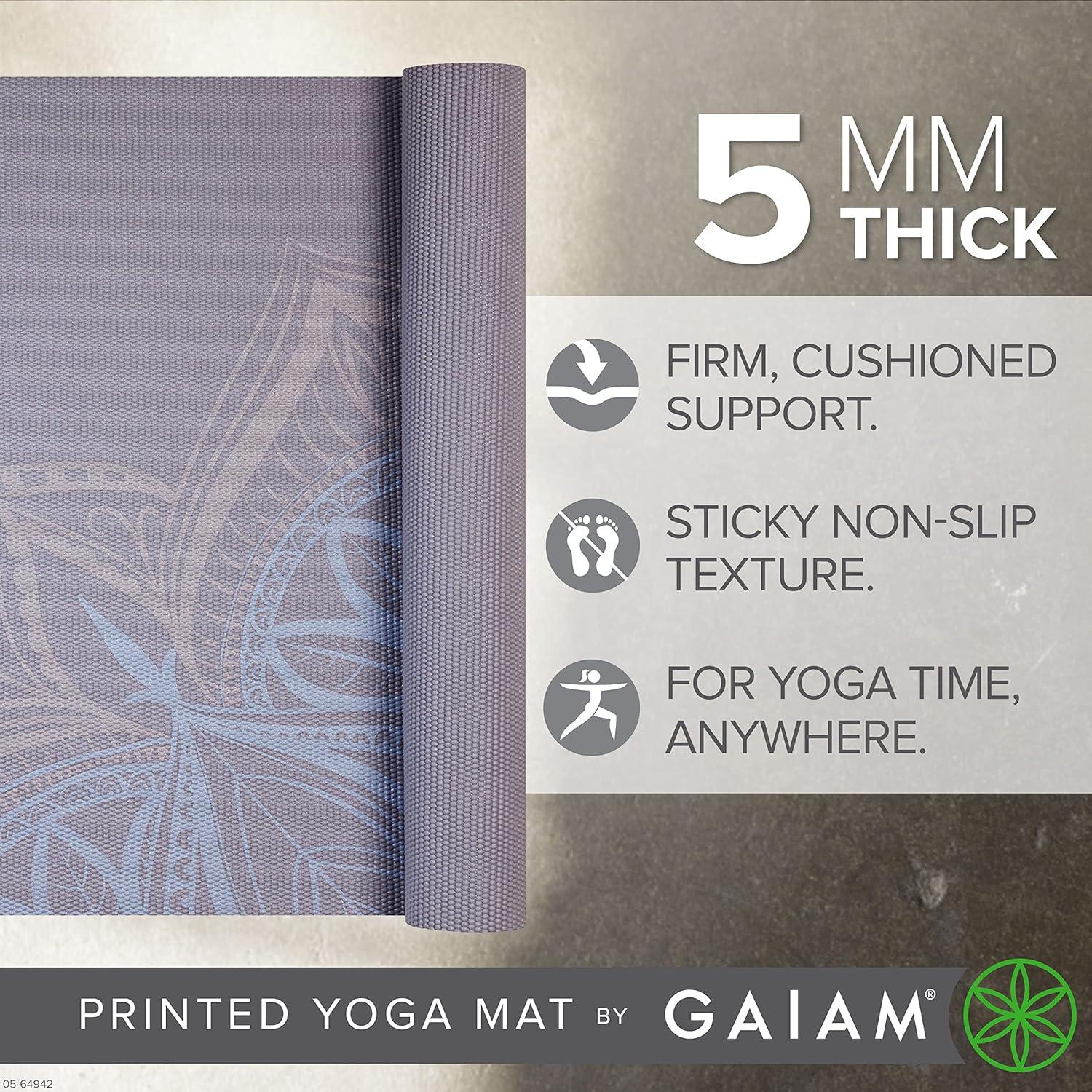 imageGaiam Yoga Mat  Premium 5mm Print Thick Non Slip Exercise ampamp Fitness Mat for All Types of Yoga Pilates ampamp Floor Workouts 68quot x 24quot x 5mmDusty Purple Point