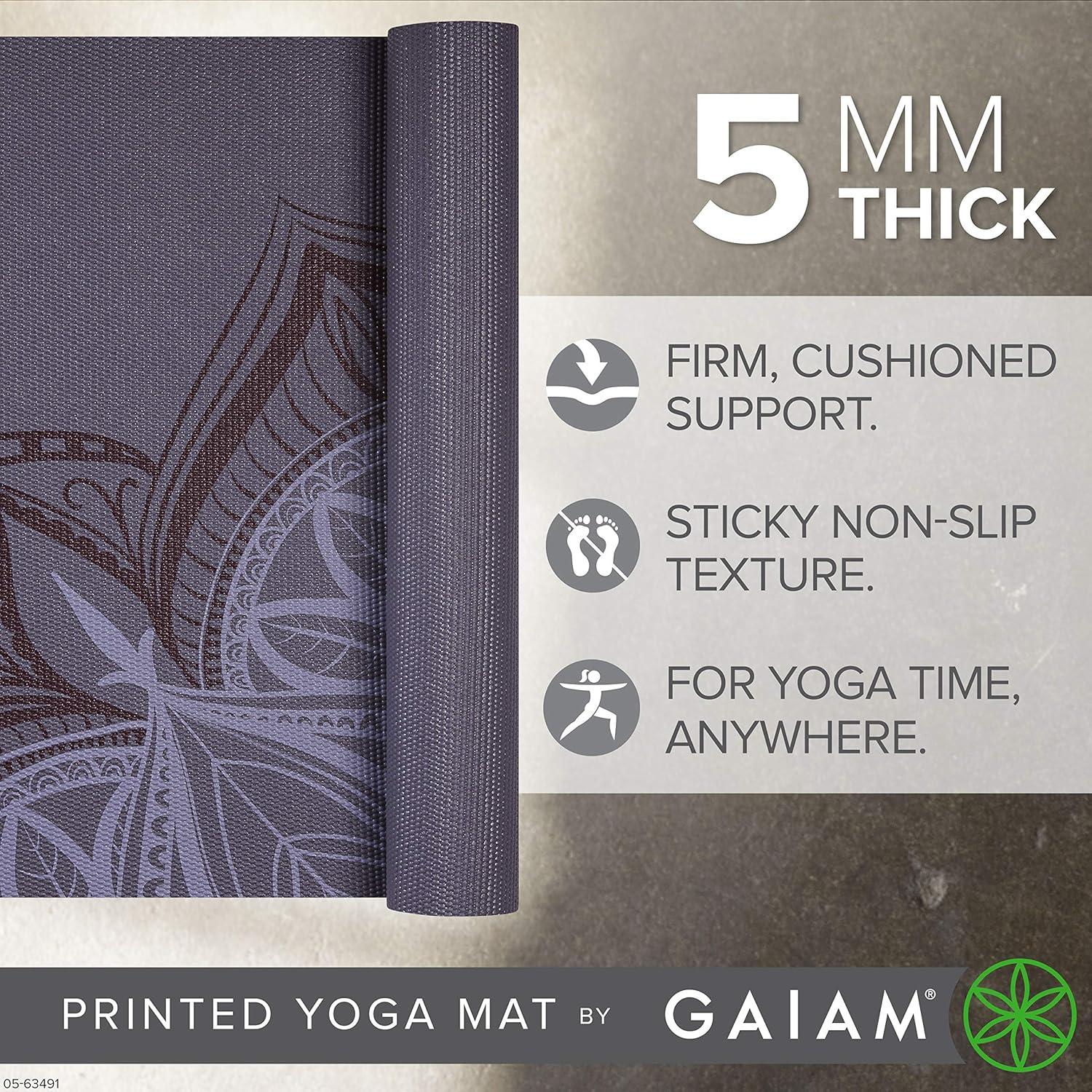 imageGaiam Yoga Mat  Premium 5mm Print Thick Non Slip Exercise ampamp Fitness Mat for All Types of Yoga Pilates ampamp Floor Workouts 68quot x 24quot x 5mmAubergine Point