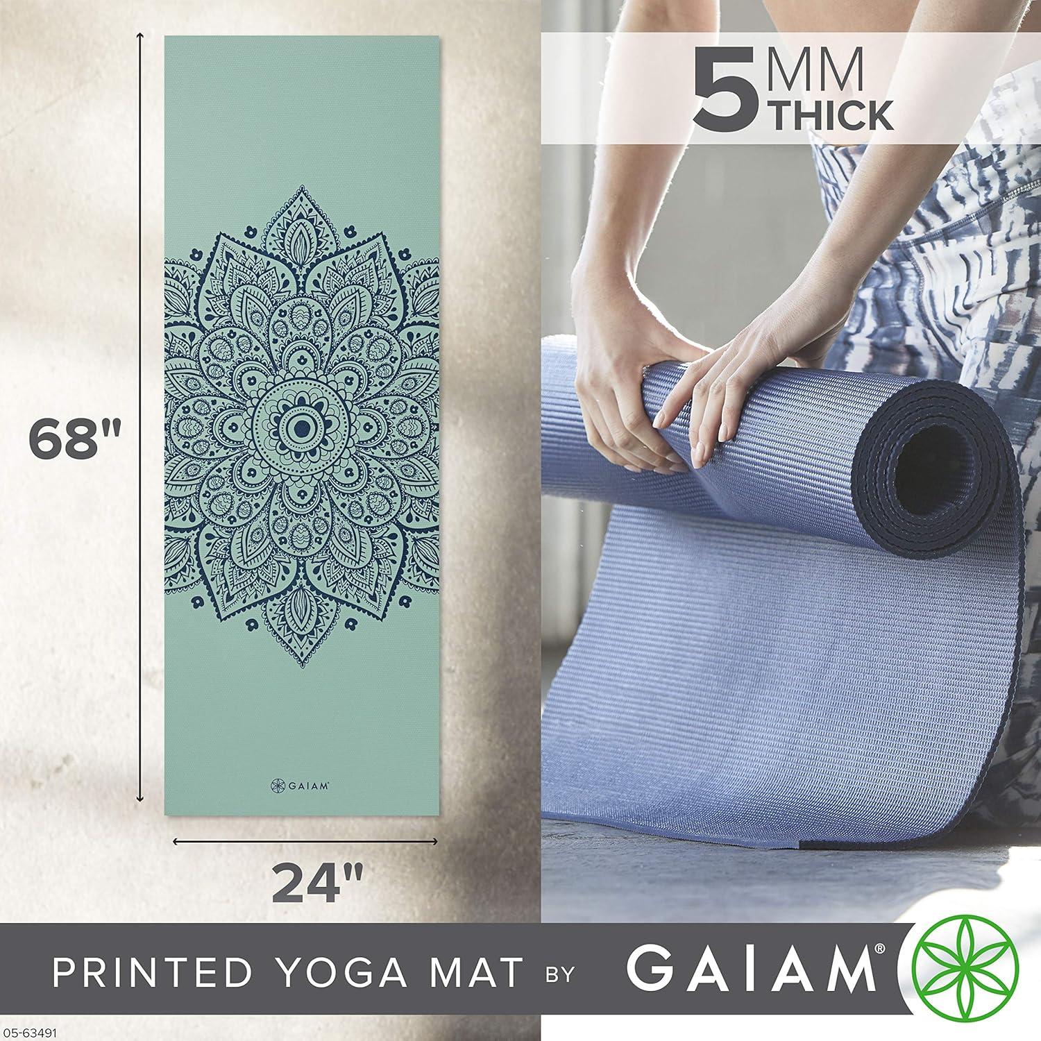 imageGaiam Yoga Mat  Premium 5mm Print Thick Non Slip Exercise ampamp Fitness Mat for All Types of Yoga Pilates ampamp Floor Workouts 68quot x 24quot x 5mmCool Mint Sundial