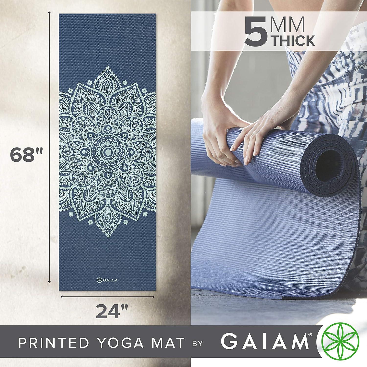 imageGaiam Yoga Mat  Premium 5mm Print Thick Non Slip Exercise ampamp Fitness Mat for All Types of Yoga Pilates ampamp Floor Workouts 68quot x 24quot x 5mmIndigo Sundial