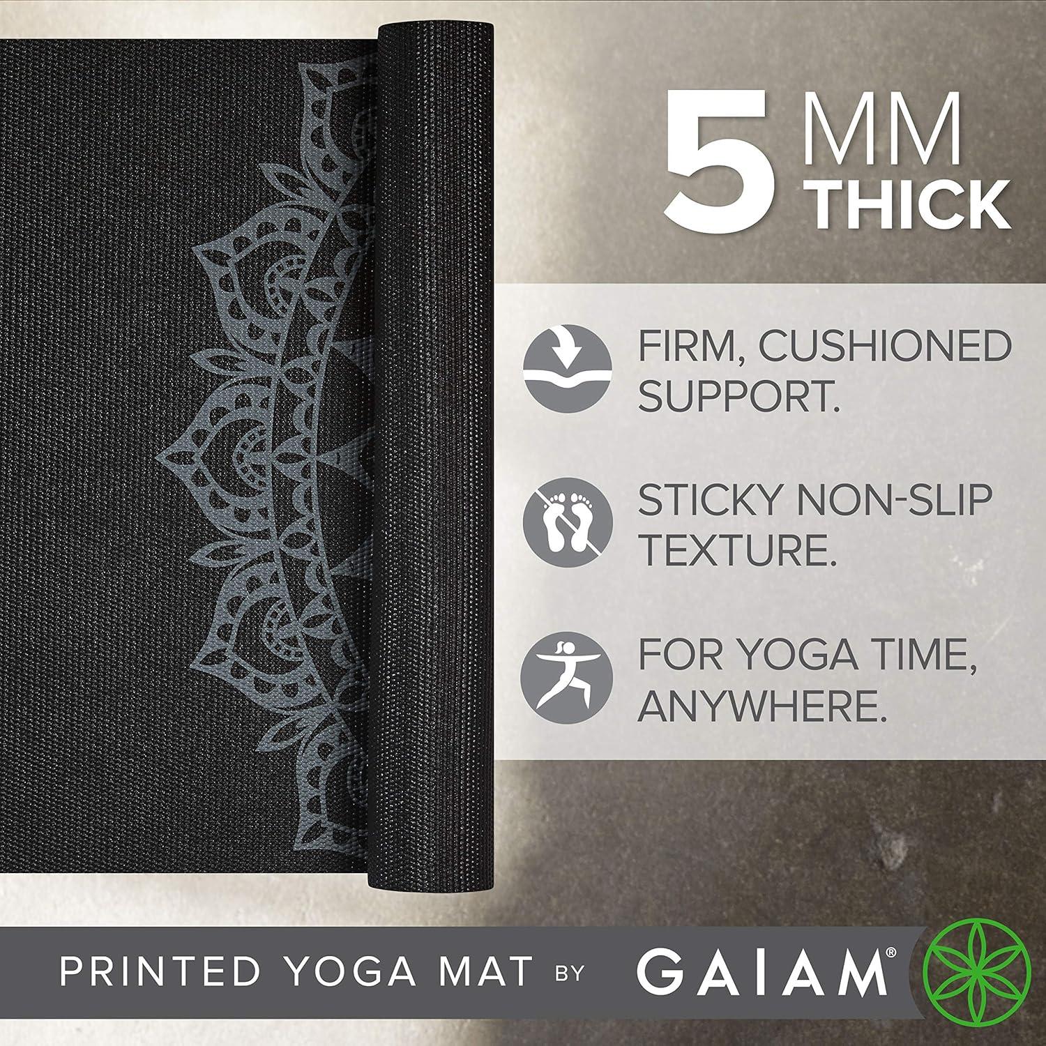 imageGaiam Yoga Mat  Premium 5mm Print Thick Non Slip Exercise ampamp Fitness Mat for All Types of Yoga Pilates ampamp Floor Workouts 68quot x 24quot x 5mmBlack Marrakesh
