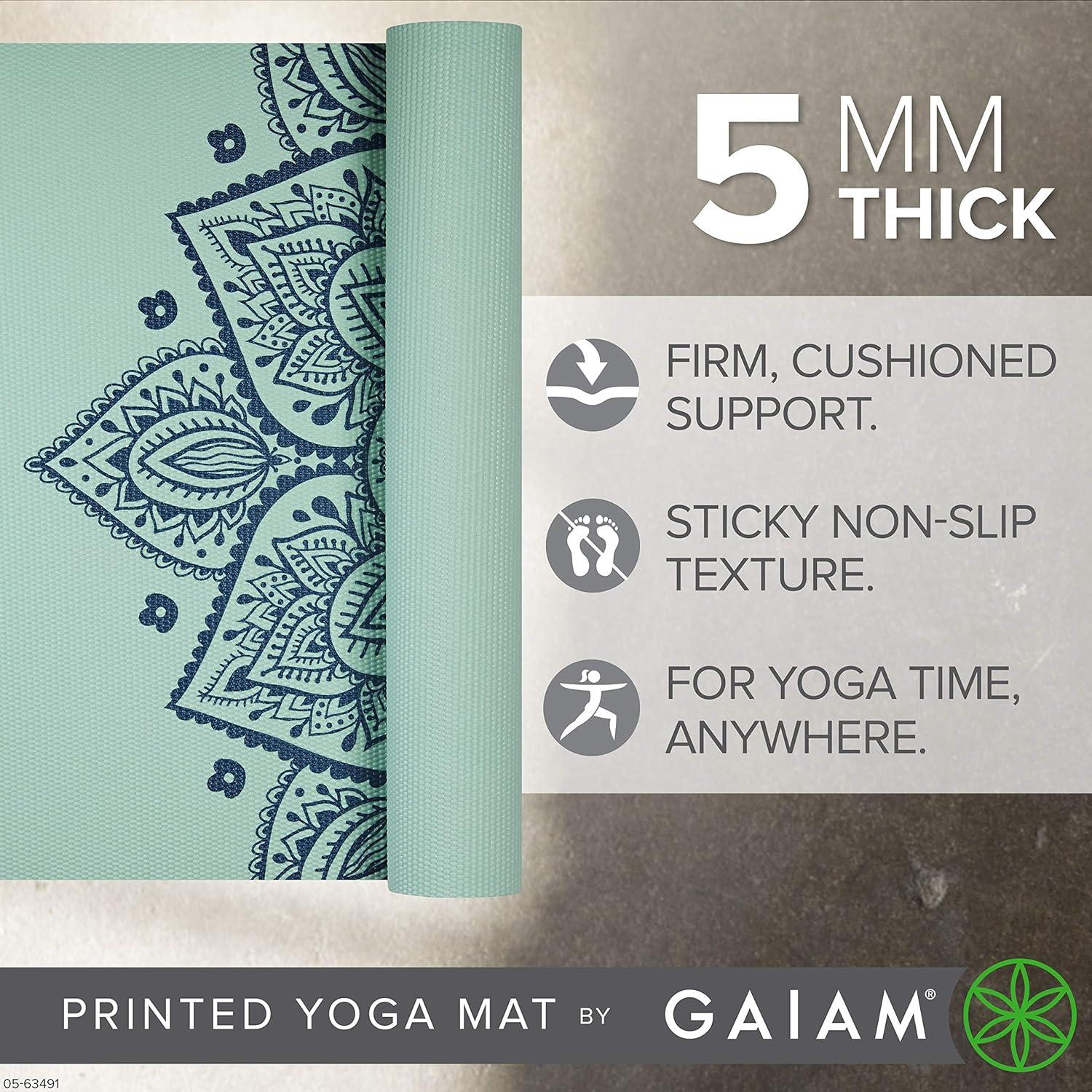 imageGaiam Yoga Mat  Premium 5mm Print Thick Non Slip Exercise ampamp Fitness Mat for All Types of Yoga Pilates ampamp Floor Workouts 68quot x 24quot x 5mmCool Mint Sundial
