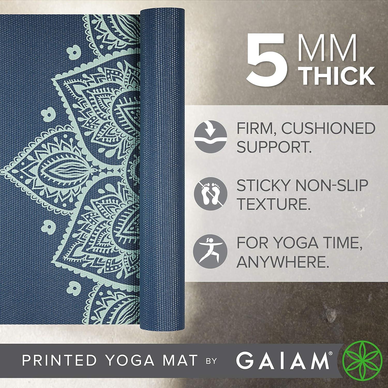 imageGaiam Yoga Mat  Premium 5mm Print Thick Non Slip Exercise ampamp Fitness Mat for All Types of Yoga Pilates ampamp Floor Workouts 68quot x 24quot x 5mmIndigo Sundial