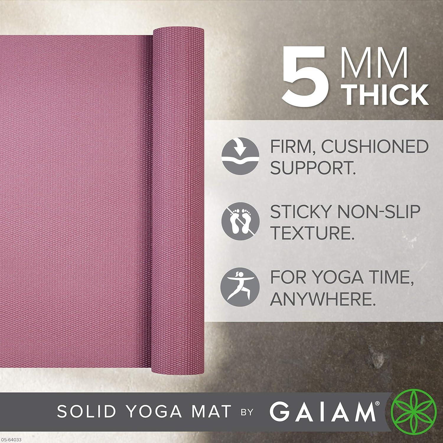 imageGaiam Yoga Mat  Premium 5mm Solid Thick Non Slip Exercise ampamp Fitness Mat for All Types of Yoga Pilates ampamp Floor Workouts 68quot x 24quot x 5mmRosy Pink