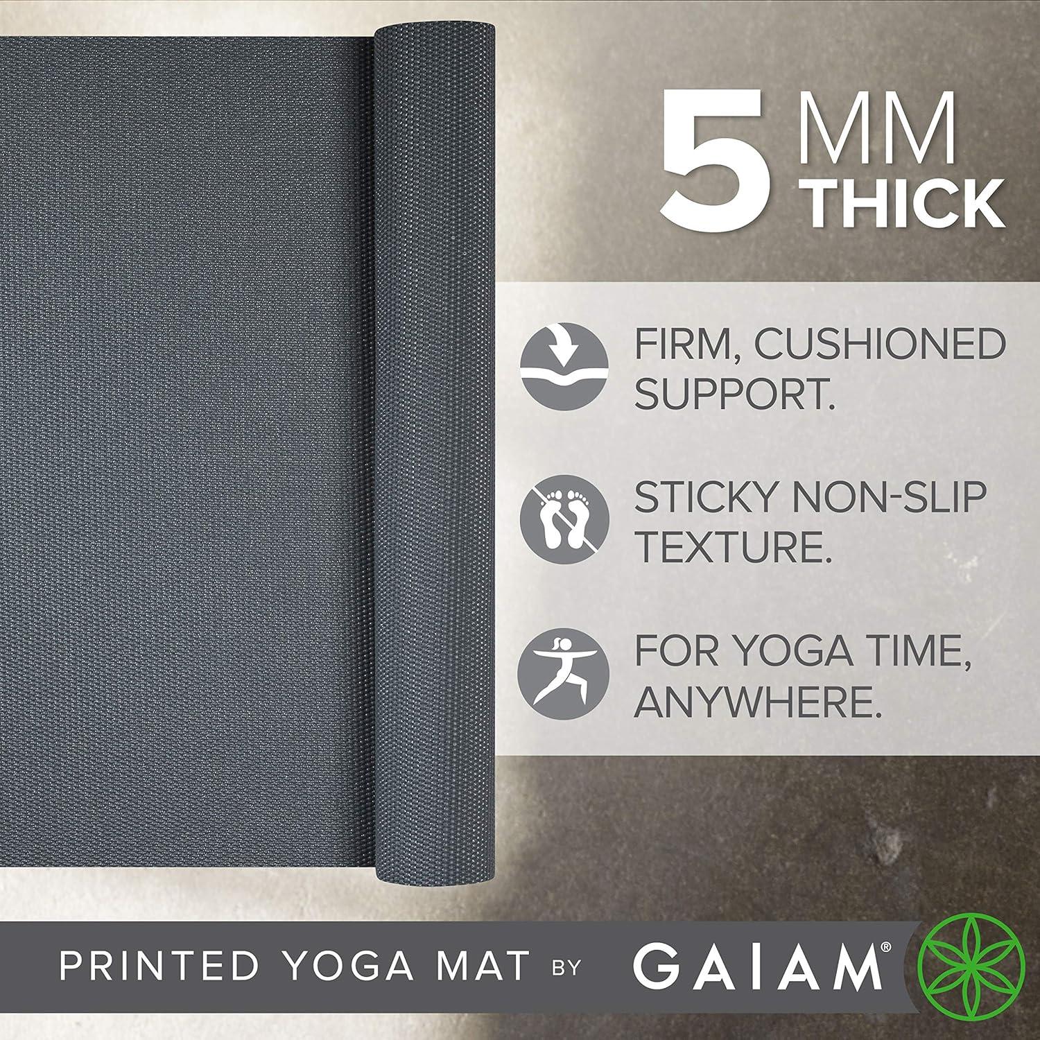 imageGaiam Yoga Mat  Premium 5mm Solid Thick Non Slip Exercise ampamp Fitness Mat for All Types of Yoga Pilates ampamp Floor Workouts 68quot x 24quot x 5mmFolkstone Grey