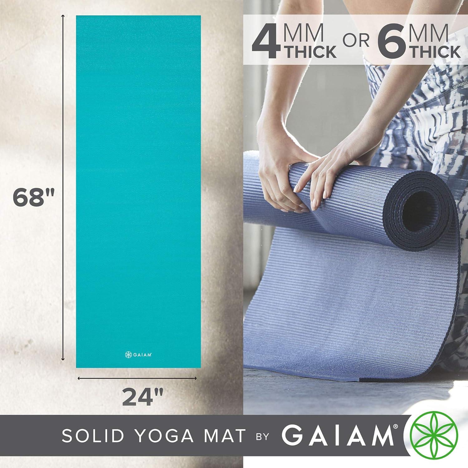 imageGaiam Yoga Mat  Premium 5mm Solid Thick Non Slip Exercise ampamp Fitness Mat for All Types of Yoga Pilates ampamp Floor Workouts 68quot x 24quot x 5mmLight Blue