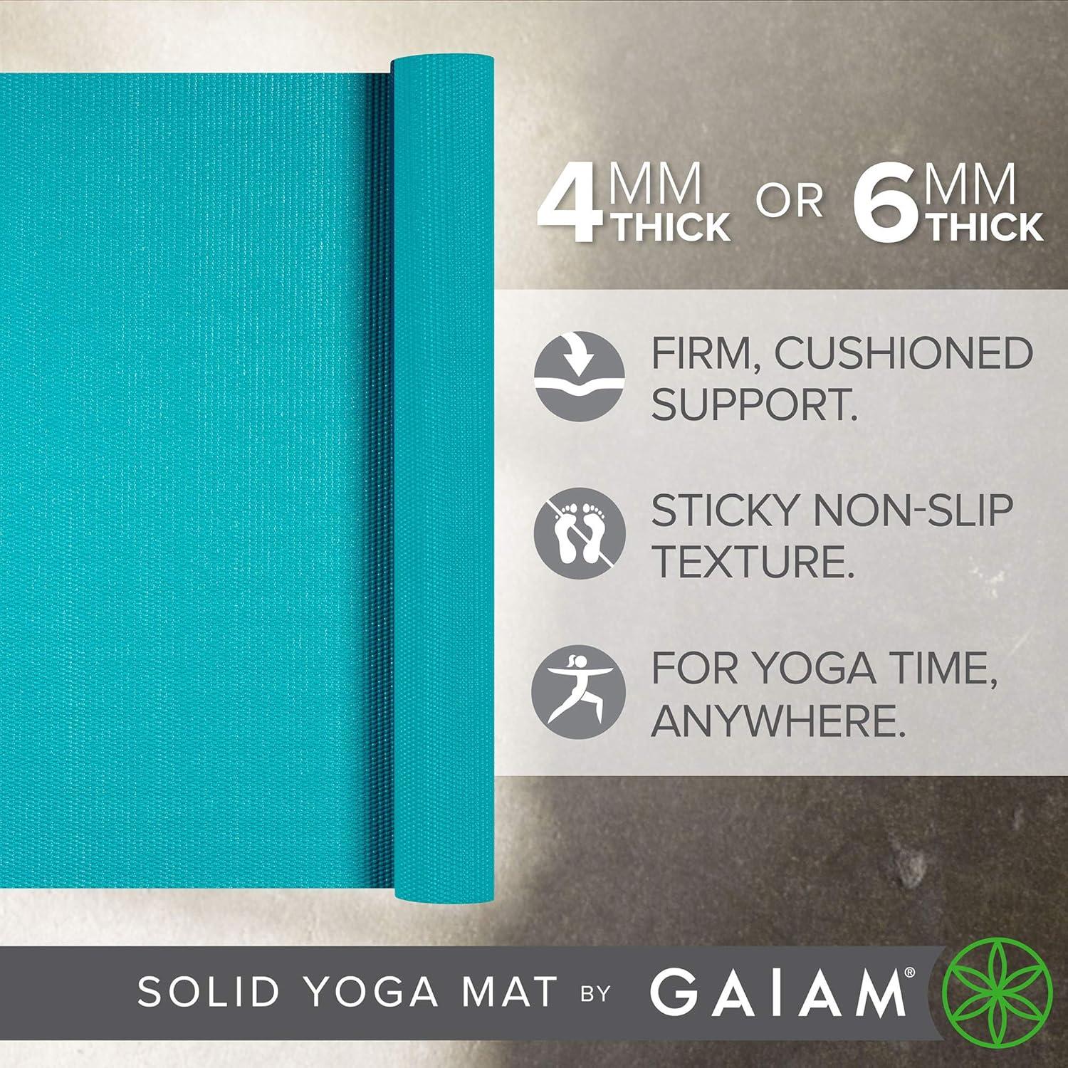 imageGaiam Yoga Mat  Premium 5mm Solid Thick Non Slip Exercise ampamp Fitness Mat for All Types of Yoga Pilates ampamp Floor Workouts 68quot x 24quot x 5mmLight Blue