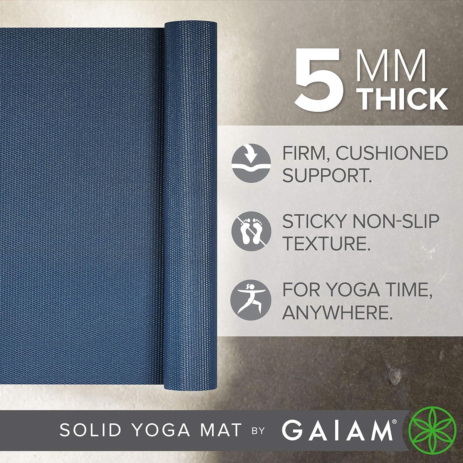 imageGaiam Yoga Mat  Premium 5mm Solid Thick Non Slip Exercise ampamp Fitness Mat for All Types of Yoga Pilates ampamp Floor Workouts 68quot x 24quot x 5mmIndigo Ink