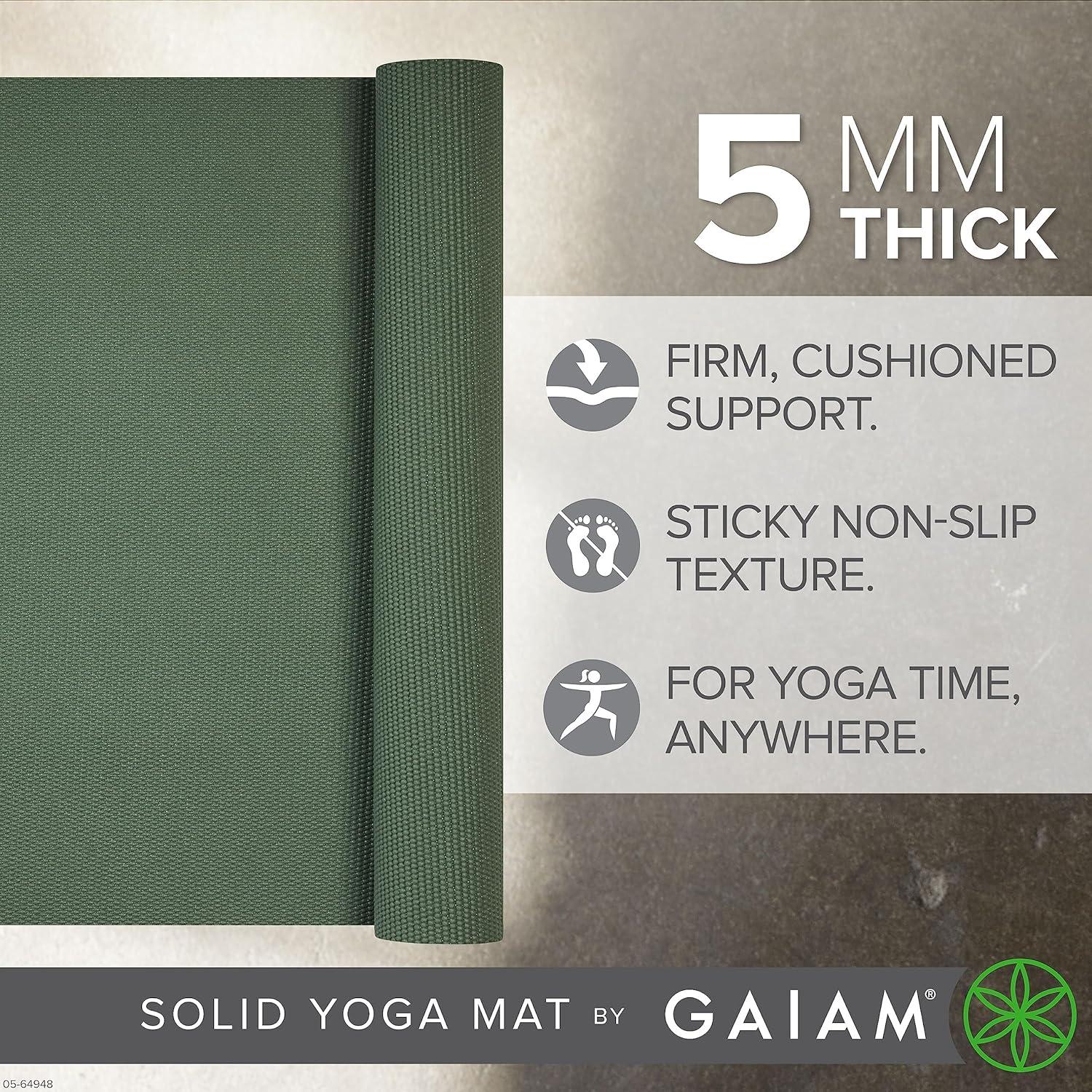 imageGaiam Yoga Mat  Premium 5mm Solid Thick Non Slip Exercise ampamp Fitness Mat for All Types of Yoga Pilates ampamp Floor Workouts 68quot x 24quot x 5mmSagebrush