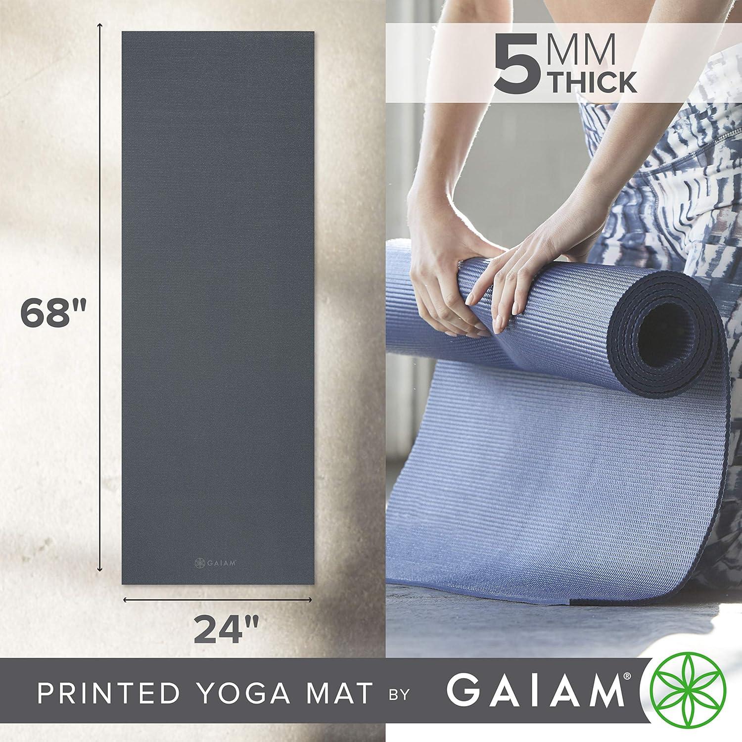 imageGaiam Yoga Mat  Premium 5mm Solid Thick Non Slip Exercise ampamp Fitness Mat for All Types of Yoga Pilates ampamp Floor Workouts 68quot x 24quot x 5mmFolkstone Grey