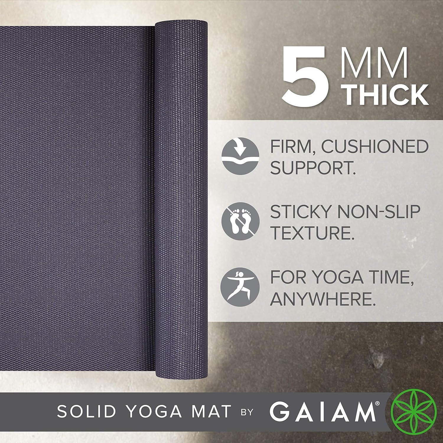 imageGaiam Yoga Mat  Premium 5mm Solid Thick Non Slip Exercise ampamp Fitness Mat for All Types of Yoga Pilates ampamp Floor Workouts 68quot x 24quot x 5mmHeron