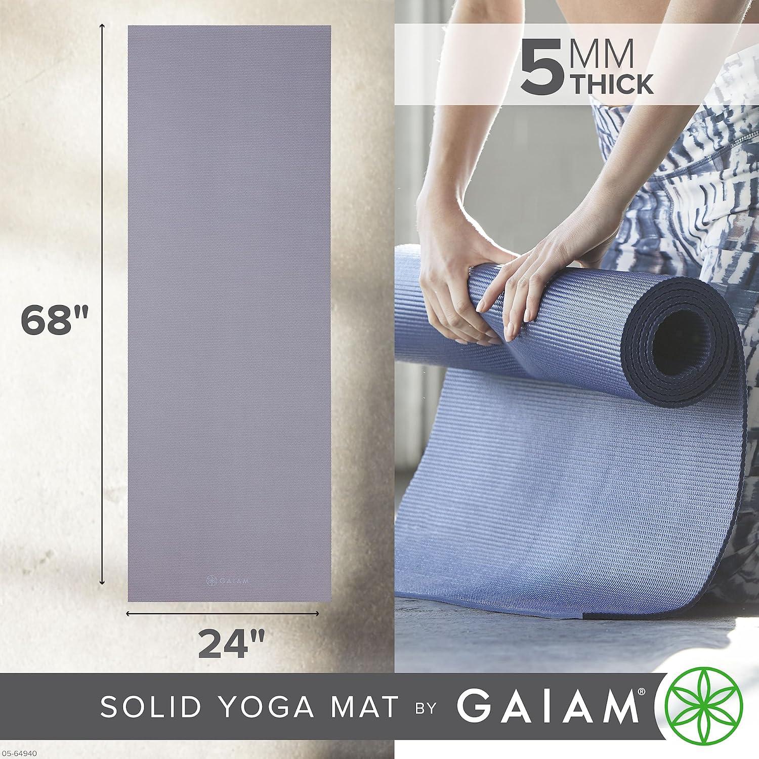 imageGaiam Yoga Mat  Premium 5mm Solid Thick Non Slip Exercise ampamp Fitness Mat for All Types of Yoga Pilates ampamp Floor Workouts 68quot x 24quot x 5mmDeep Thistle