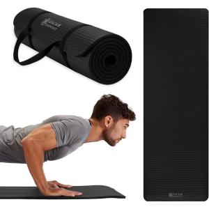 imageGaiam Essentials Thick Yoga Mat Fitness ampamp Exercise Mat with EasyCinch Yoga Mat Carrier Strap 72quotL x 24quotW x 25 Inch ThickBlack