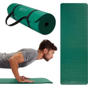 imageGaiam Essentials Thick Yoga Mat Fitness ampamp Exercise Mat with EasyCinch Yoga Mat Carrier Strap 72quotL x 24quotW x 25 Inch ThickGreen