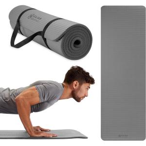 imageGaiam Essentials Thick Yoga Mat Fitness ampamp Exercise Mat with EasyCinch Yoga Mat Carrier Strap 72quotL x 24quotW x 25 Inch ThickGrey