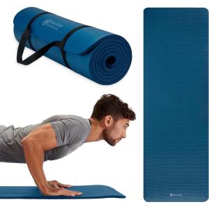 imageGaiam Essentials Thick Yoga Mat Fitness ampamp Exercise Mat with EasyCinch Yoga Mat Carrier Strap 72quotL x 24quotW x 25 Inch ThickNavy