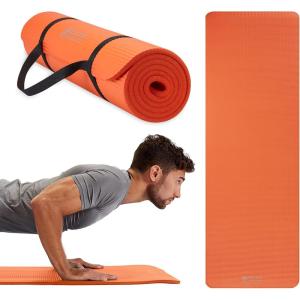 imageGaiam Essentials Thick Yoga Mat Fitness ampamp Exercise Mat with EasyCinch Yoga Mat Carrier Strap 72quotL x 24quotW x 25 Inch ThickOrange