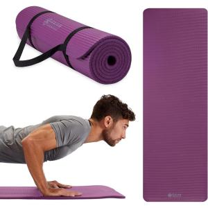 imageGaiam Essentials Thick Yoga Mat Fitness ampamp Exercise Mat with EasyCinch Yoga Mat Carrier Strap 72quotL x 24quotW x 25 Inch ThickPurple