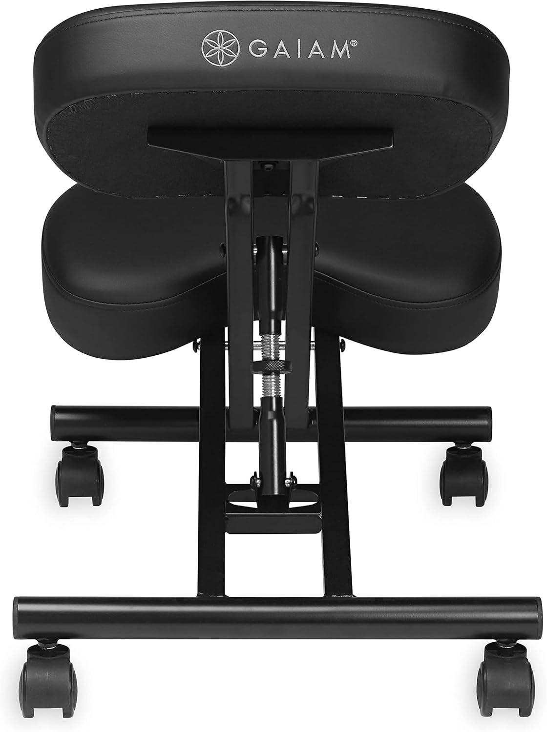 imageGaiam Ergonomic Kneeling Chair  Adjustable Office Chair with Padded Cushions  Home Office Chair for Improving Posture and Core Alignment  Includes EasyGlide Lockable Caster Wheels