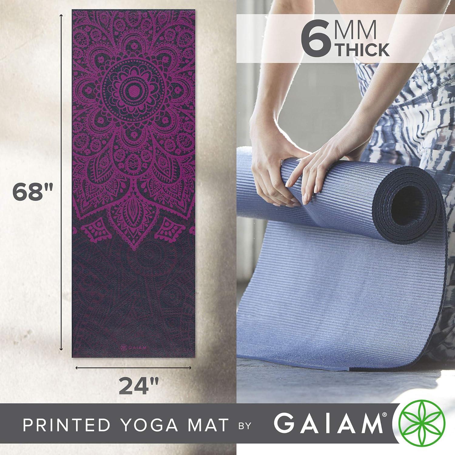 imageGaiam Yoga Mat  Premium 6mm Print Extra Thick Non Slip Exercise ampamp Fitness Mat for All Types of Yoga Pilates ampamp Floor Workouts 68quotL x 24quotW x 6mm ThickPlum Sundial Layers