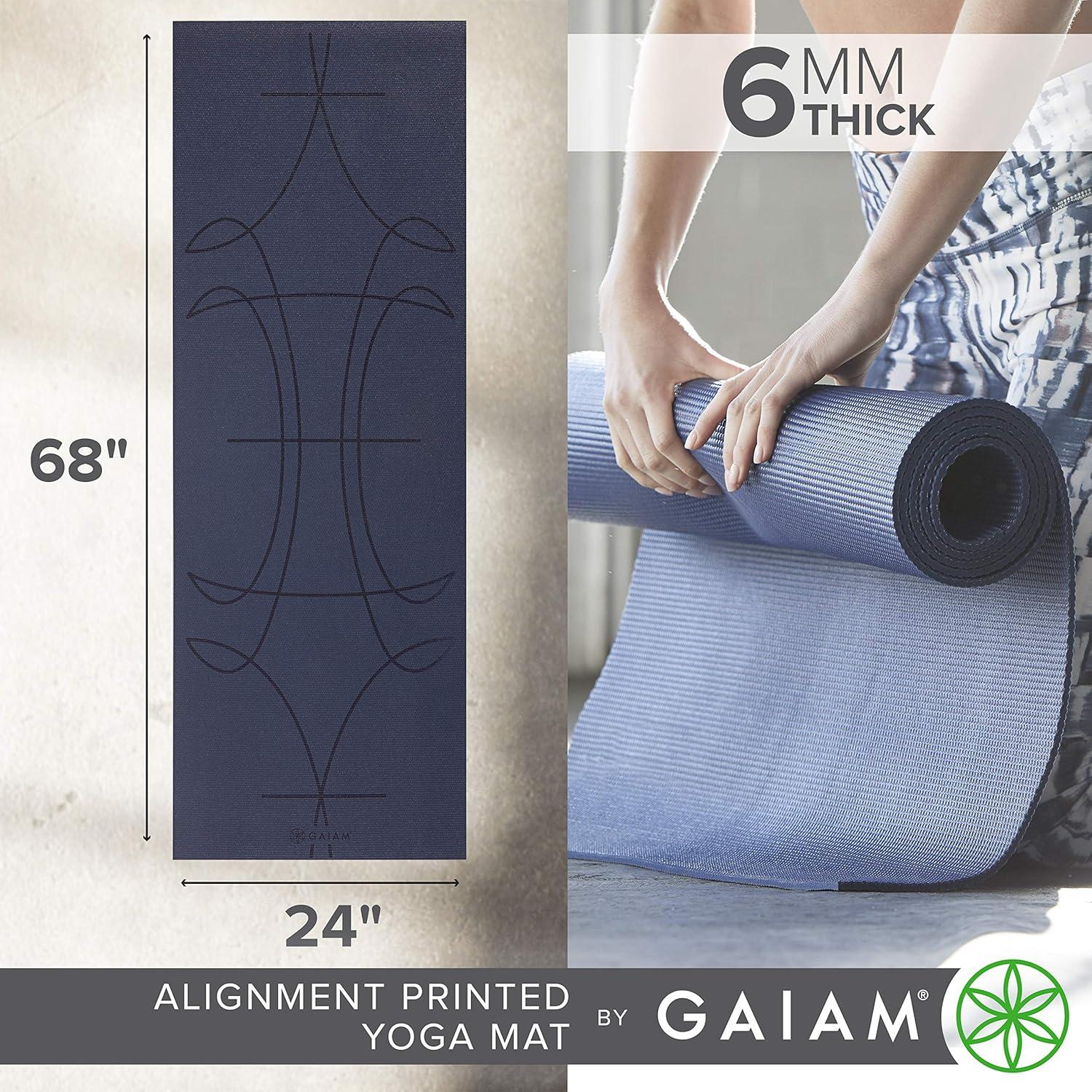 imageGaiam Yoga Mat  Premium 6mm Print Extra Thick Non Slip Exercise ampamp Fitness Mat for All Types of Yoga Pilates ampamp Floor Workouts 68quotL x 24quotW x 6mm ThickAlignment Print Ink