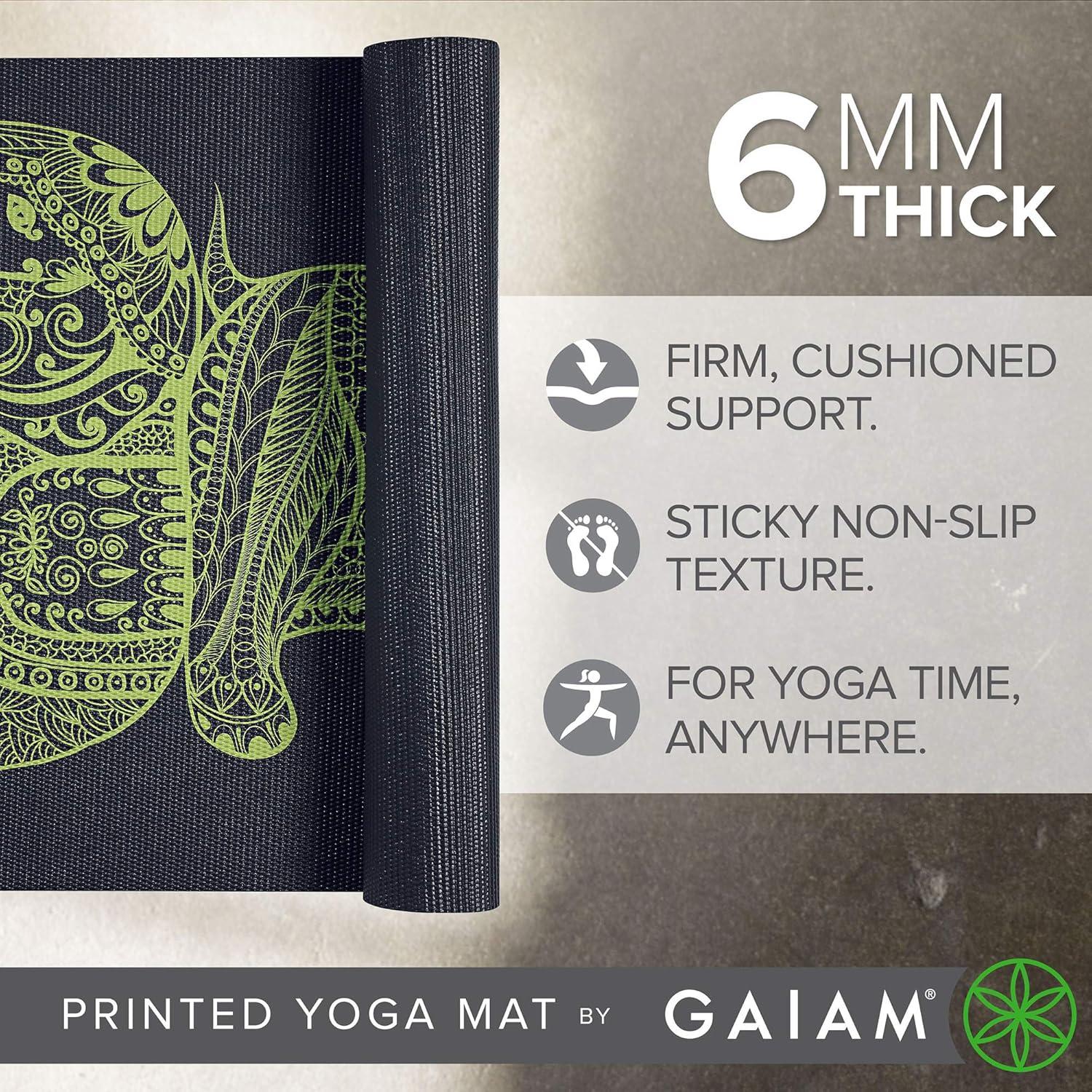 imageGaiam Yoga Mat  Premium 6mm Print Extra Thick Non Slip Exercise ampamp Fitness Mat for All Types of Yoga Pilates ampamp Floor Workouts 68quotL x 24quotW x 6mm ThickTribal Wisdom Elephant
