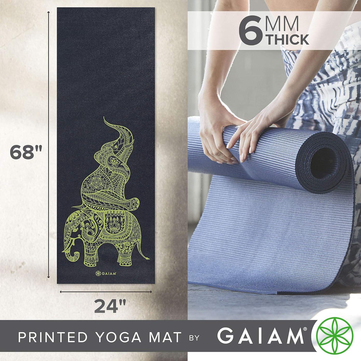 imageGaiam Yoga Mat  Premium 6mm Print Extra Thick Non Slip Exercise ampamp Fitness Mat for All Types of Yoga Pilates ampamp Floor Workouts 68quotL x 24quotW x 6mm ThickTribal Wisdom Elephant
