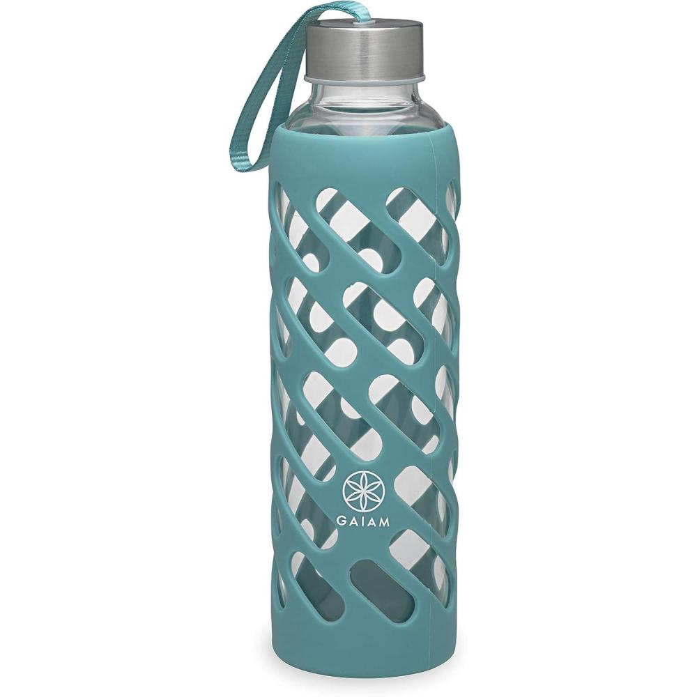 imageGaiam Water Bottle SureGrip Glass Bottle with Protective Silicone Sleeve 20 ozViridian