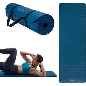 imageGaiam Essentials 25quot Thick 10mm Yoga ampamp Pilates Fitness ampamp Exercise Mat with EasyCinch Carrier Strap Cushion Support For Fitness and Gym WorkoutsNavy