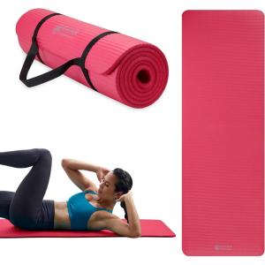 imageGaiam Essentials 25quot Thick 10mm Yoga ampamp Pilates Fitness ampamp Exercise Mat with EasyCinch Carrier Strap Cushion Support For Fitness and Gym WorkoutsPink