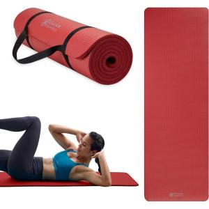 imageGaiam Essentials 25quot Thick 10mm Yoga ampamp Pilates Fitness ampamp Exercise Mat with EasyCinch Carrier Strap Cushion Support For Fitness and Gym WorkoutsRed