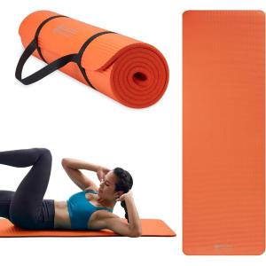 imageGaiam Essentials 25quot Thick 10mm Yoga ampamp Pilates Fitness ampamp Exercise Mat with EasyCinch Carrier Strap Cushion Support For Fitness and Gym WorkoutsOrange