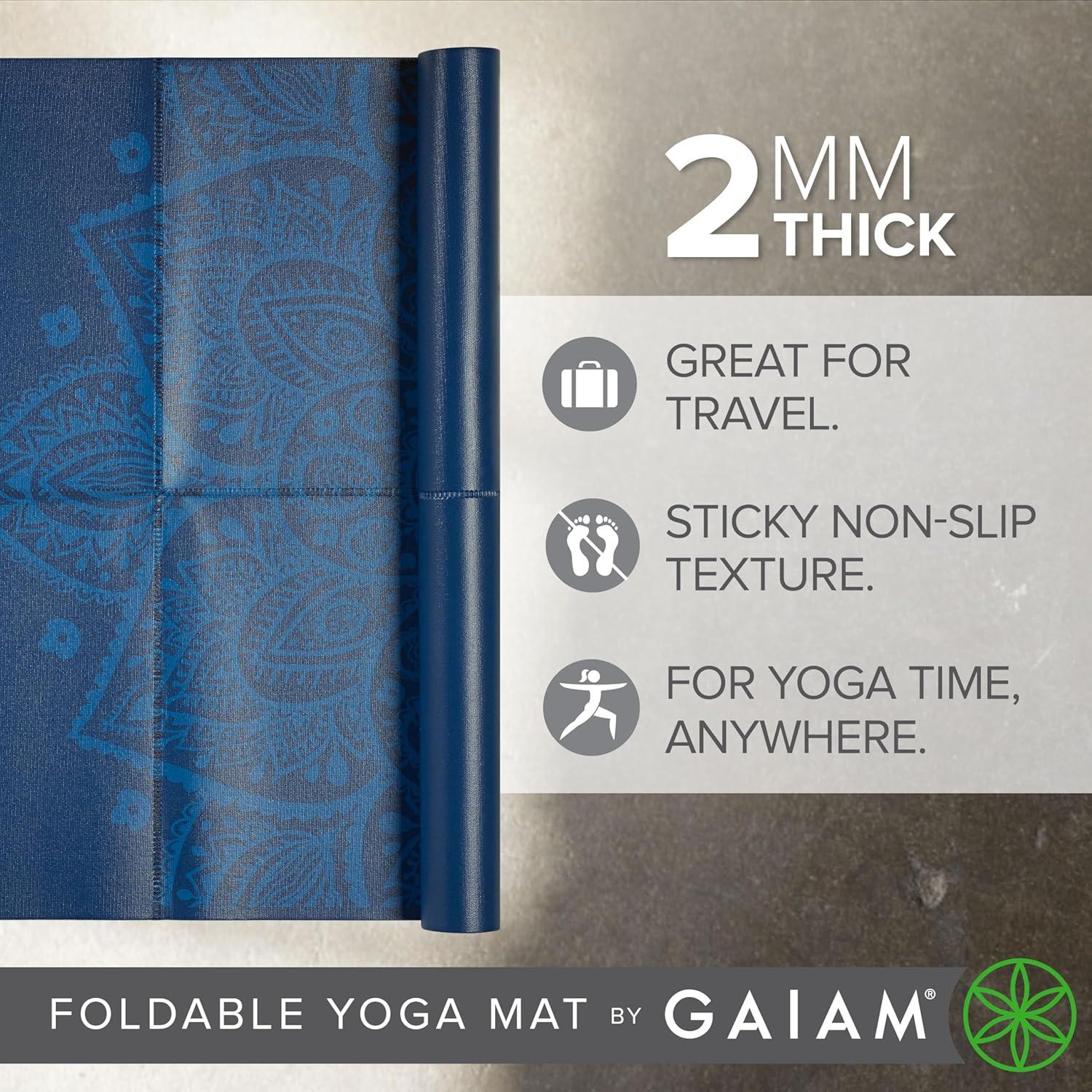 image:imageGaiam Yoga Mat  Folding Travel Fitness amp Exercise Mat  Foldable Yoga Mat for All Types of Yoga Pilates amp Floor Workouts 68L x 24W x 2mm ThickBlue Sundial
