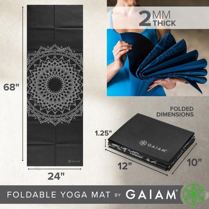 image:imageGaiam Yoga Mat  Folding Travel Fitness amp Exercise Mat  Foldable Yoga Mat for All Types of Yoga Pilates amp Floor Workouts 68L x 24W x 2mm ThickMidnight Marrakesh