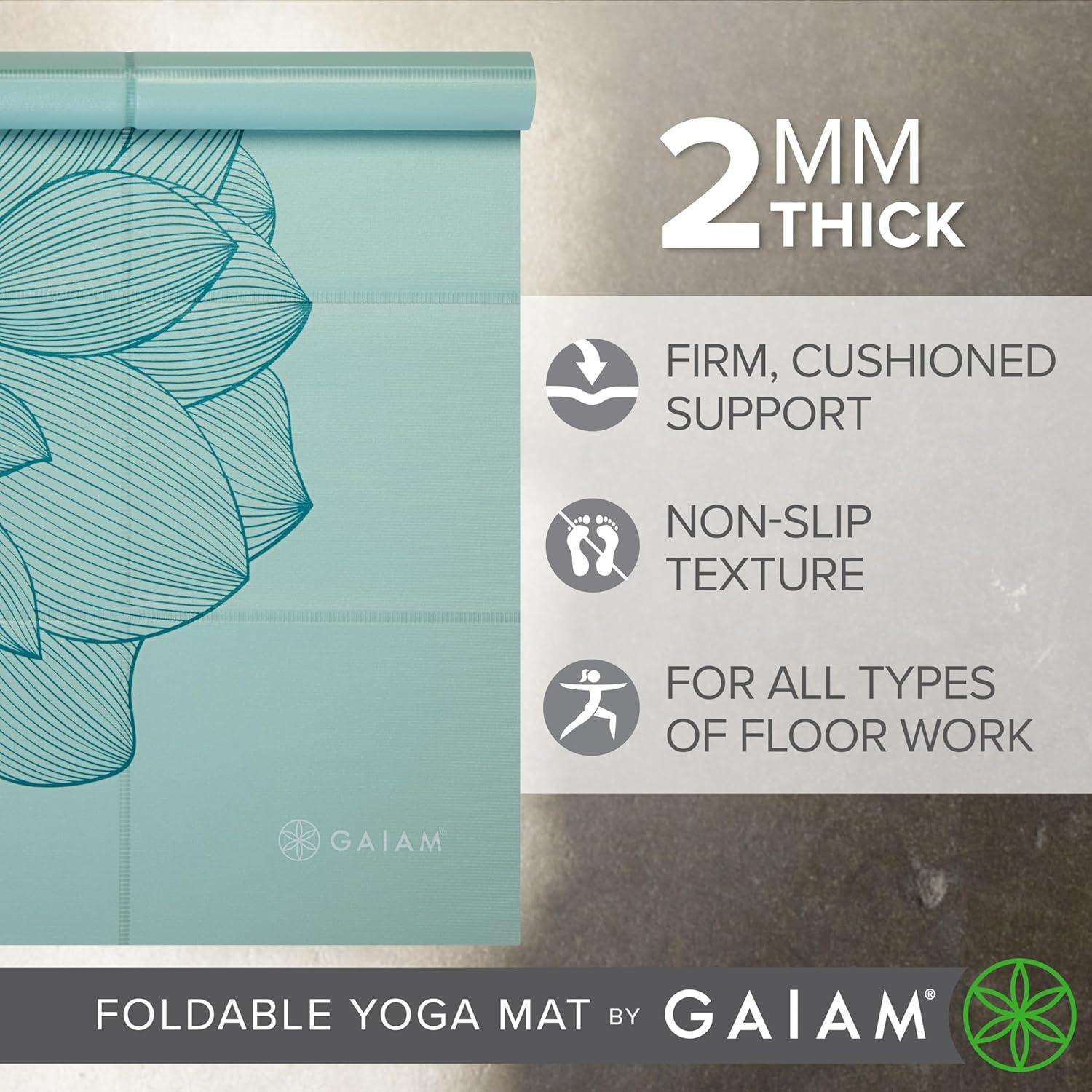 image:imageGaiam Yoga Mat  Folding Travel Fitness amp Exercise Mat  Foldable Yoga Mat for All Types of Yoga Pilates amp Floor Workouts 68L x 24W x 2mm ThickSerene Dahlias