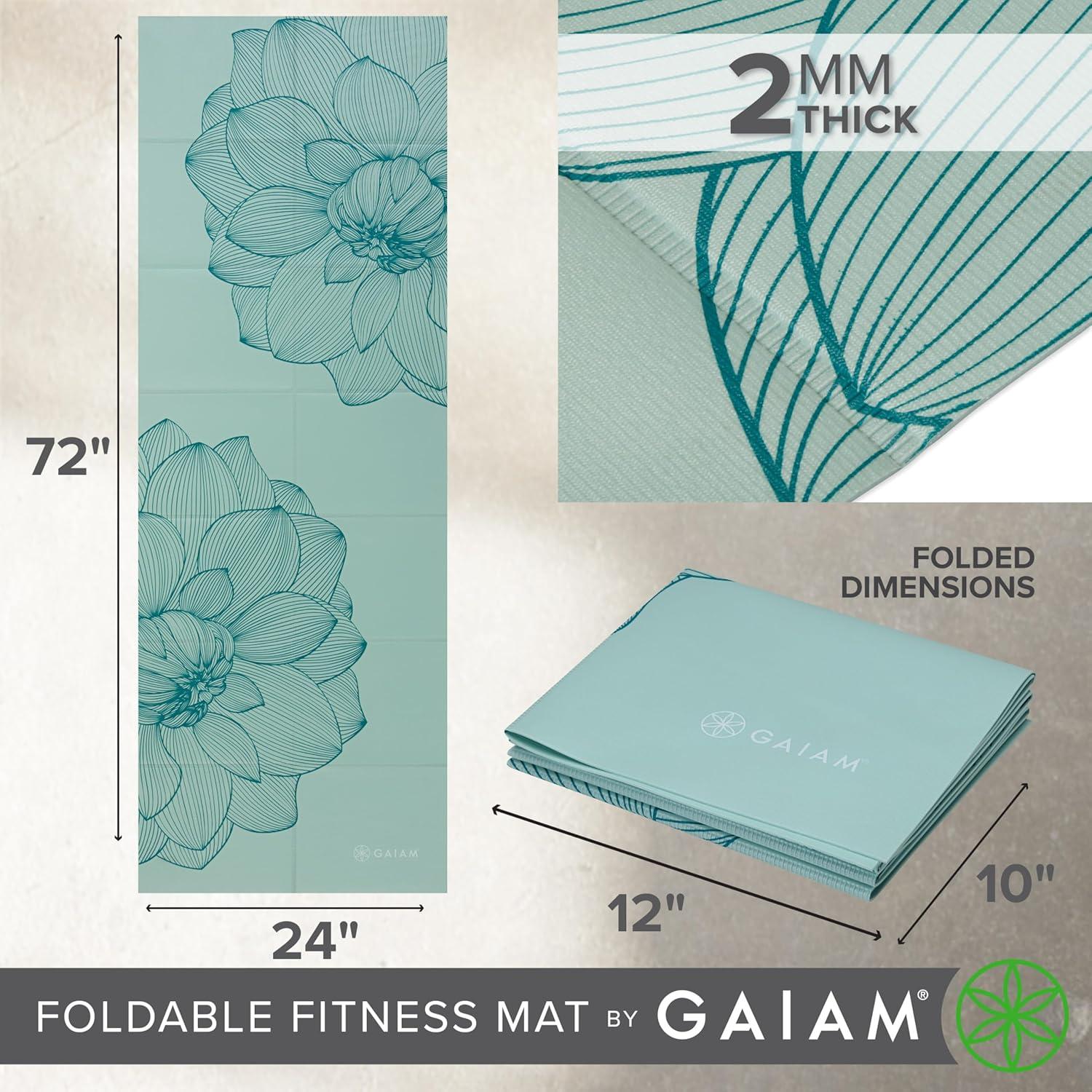 image:imageGaiam Yoga Mat  Folding Travel Fitness amp Exercise Mat  Foldable Yoga Mat for All Types of Yoga Pilates amp Floor Workouts 68L x 24W x 2mm ThickSerene Dahlias