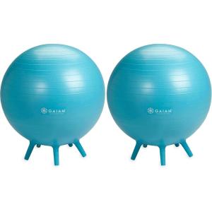 image:imageGaiam Balance Ball Chair  NoRoll Ergonomic Office Chair amp Yoga Ball Chair for Home Office Desk with Exercise Guide Easy Installation Ball Pump and Builtin Stability Legs 255 in 65 cm  Blue65cm Pack of 2