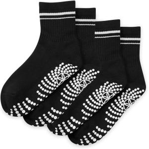 image:imageGaiam Grippy Crew Socks with Silicone Grip NonSlip Socks for Pilates Yoga Barre amp Dance  Cotton Blend  2Pack or 3Pack2 Pack  Black