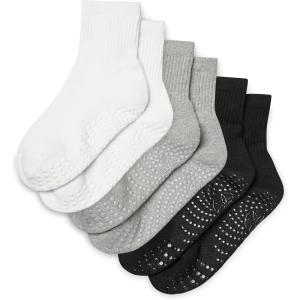 image:imageGaiam Grippy Crew Socks with Silicone Grip NonSlip Socks for Pilates Yoga Barre amp Dance  Cotton Blend  2Pack or 3Pack3 Pack  Solid WhiteSolid GreySolid Black