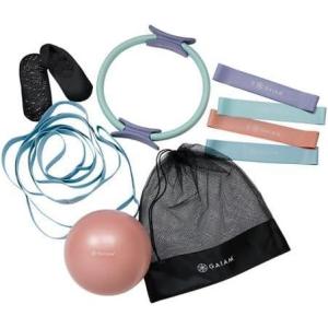 image:imageGaiam Pilates Kit  Pilates Ring Set with Resistance Bands Ab Ball Stretch Strap amp Grippy Socks  12Inch Magic Circle 8Inch Core Ball Carry Bag  Complete Home Pilates Workout Set for Women