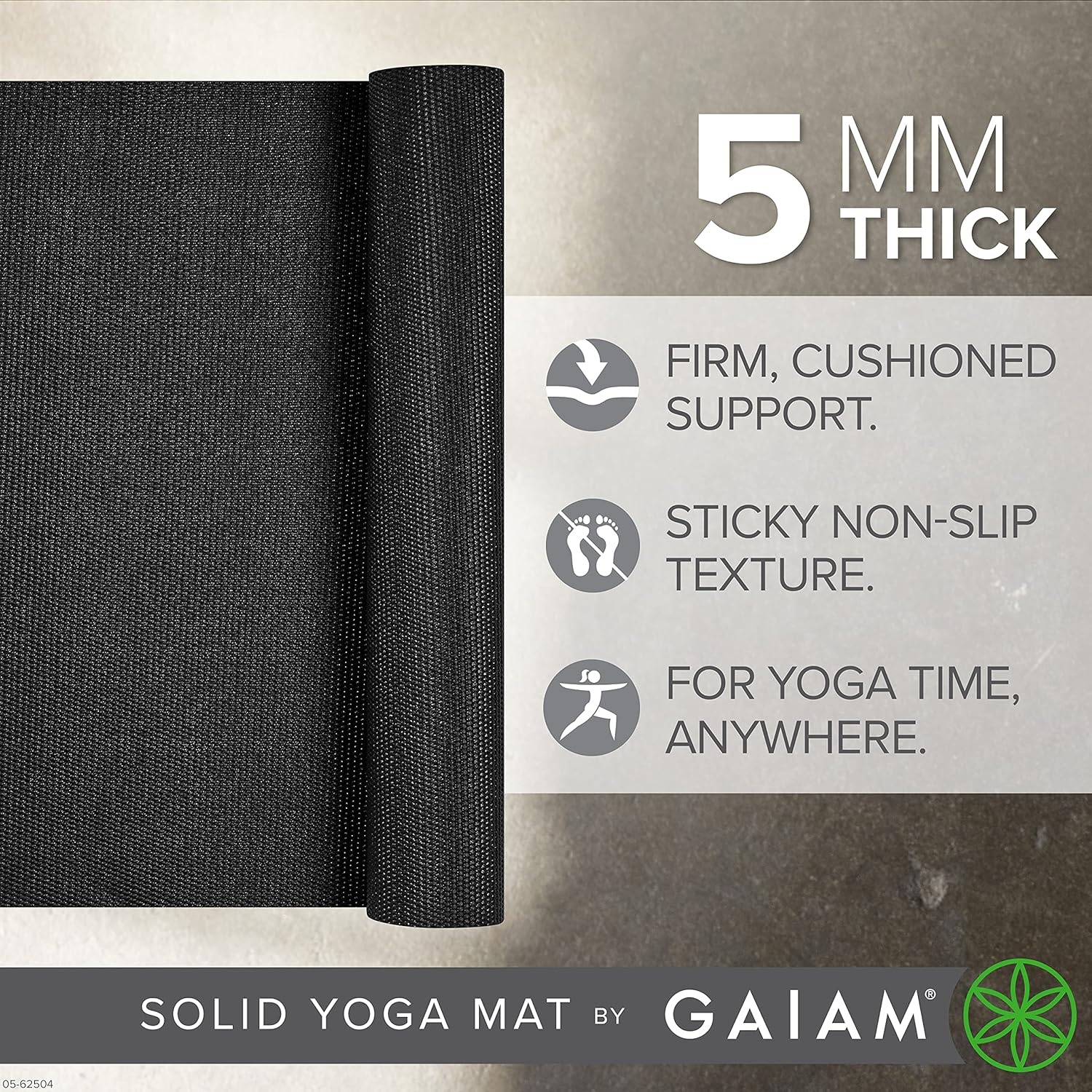 image:imageGaiam Yoga Mat  Premium 5mm Solid Thick Non Slip Exercise amp Fitness Mat for All Types of Yoga Pilates amp Floor Workouts 68 x 24 x 5mmBlack