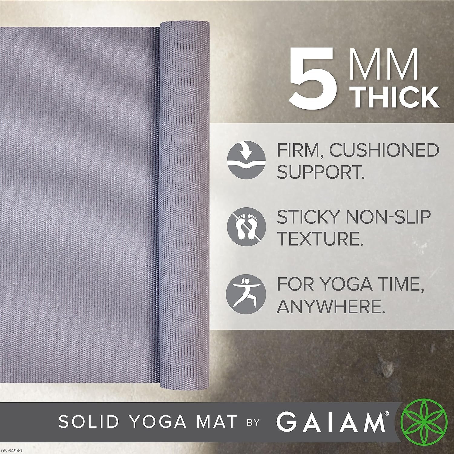 image:imageGaiam Yoga Mat  Premium 5mm Solid Thick Non Slip Exercise amp Fitness Mat for All Types of Yoga Pilates amp Floor Workouts 68 x 24 x 5mmDeep Thistle