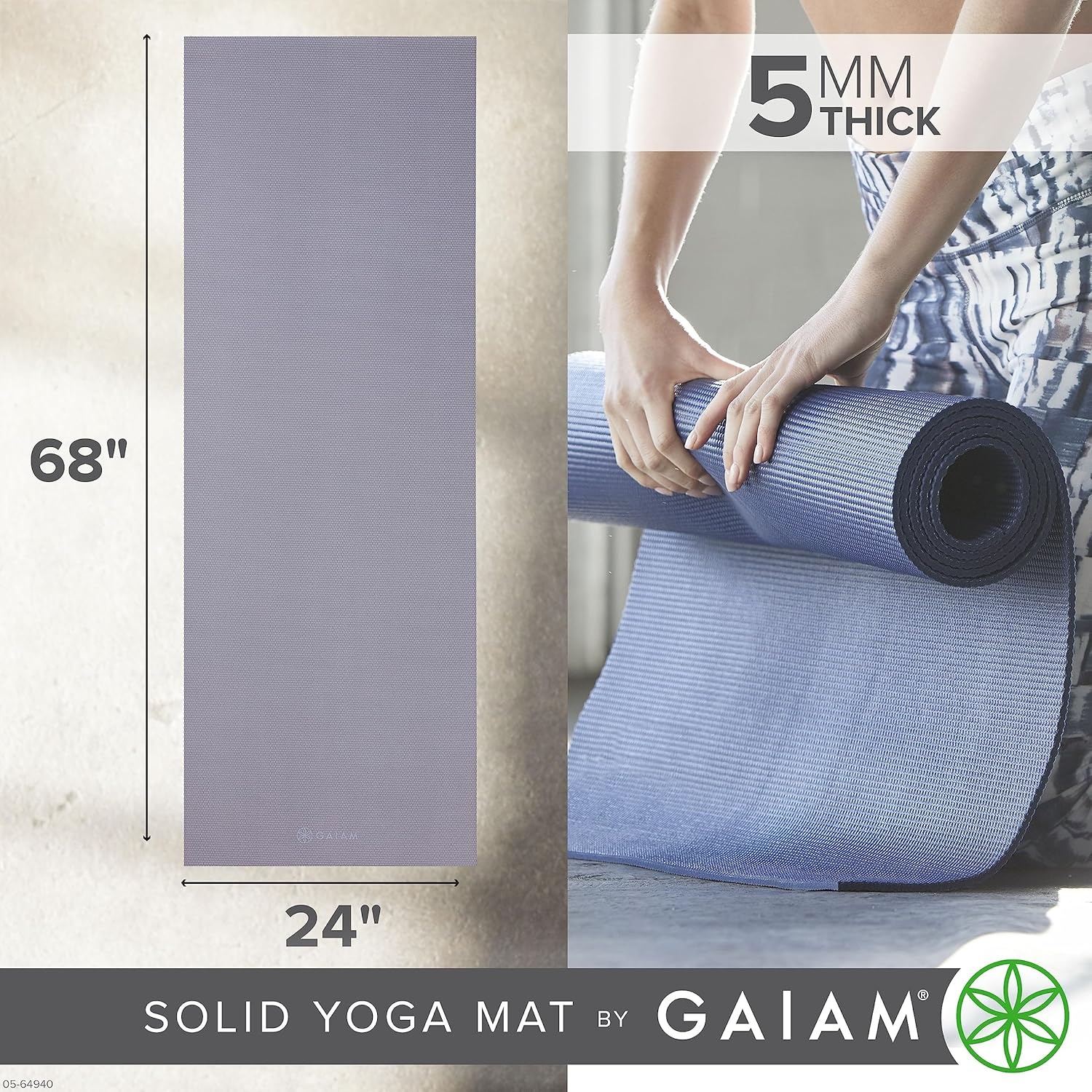 image:imageGaiam Yoga Mat  Premium 5mm Solid Thick Non Slip Exercise amp Fitness Mat for All Types of Yoga Pilates amp Floor Workouts 68 x 24 x 5mmDeep Thistle