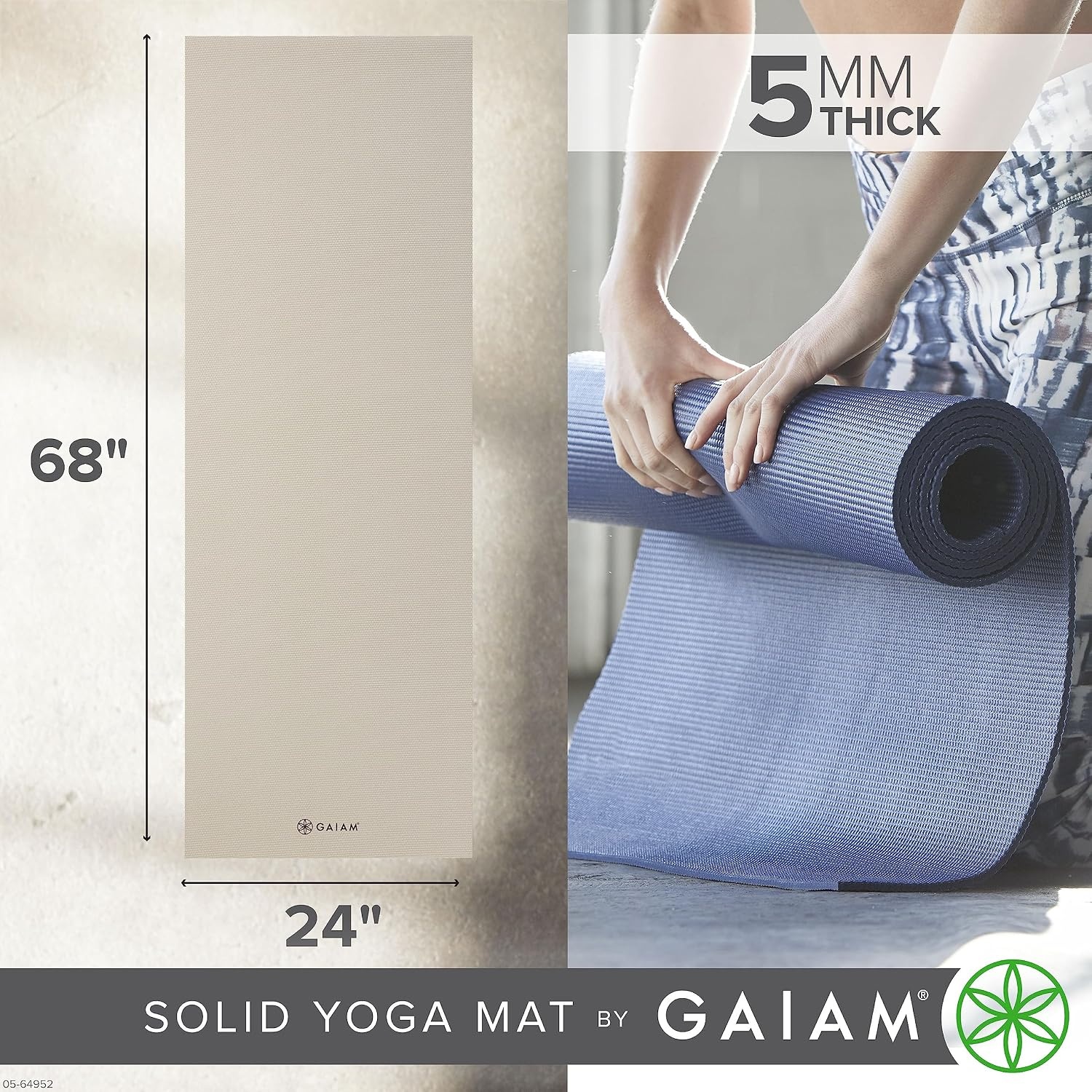 image:imageGaiam Yoga Mat  Premium 5mm Solid Thick Non Slip Exercise amp Fitness Mat for All Types of Yoga Pilates amp Floor Workouts 68 x 24 x 5mmDovetail