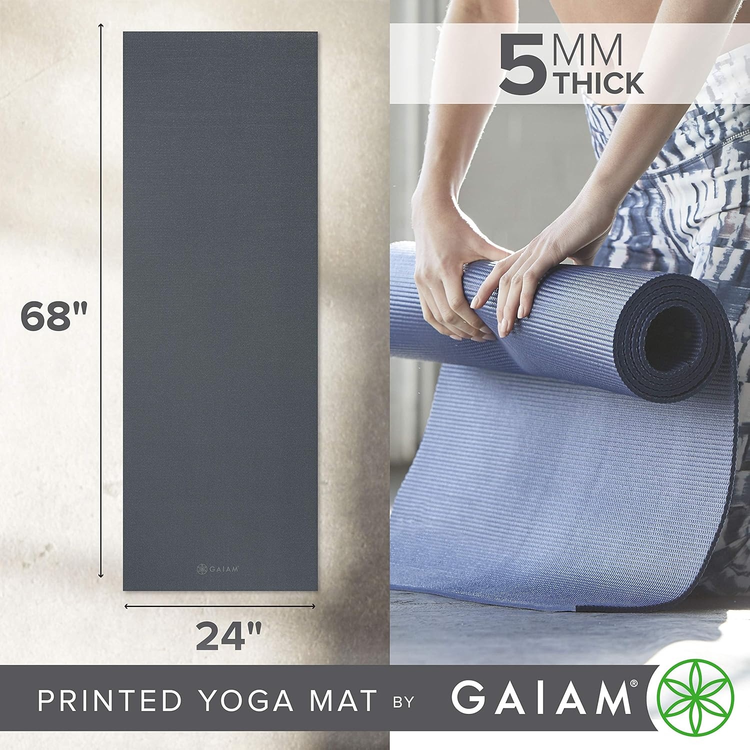 image:imageGaiam Yoga Mat  Premium 5mm Solid Thick Non Slip Exercise amp Fitness Mat for All Types of Yoga Pilates amp Floor Workouts 68 x 24 x 5mmFolkstone Grey
