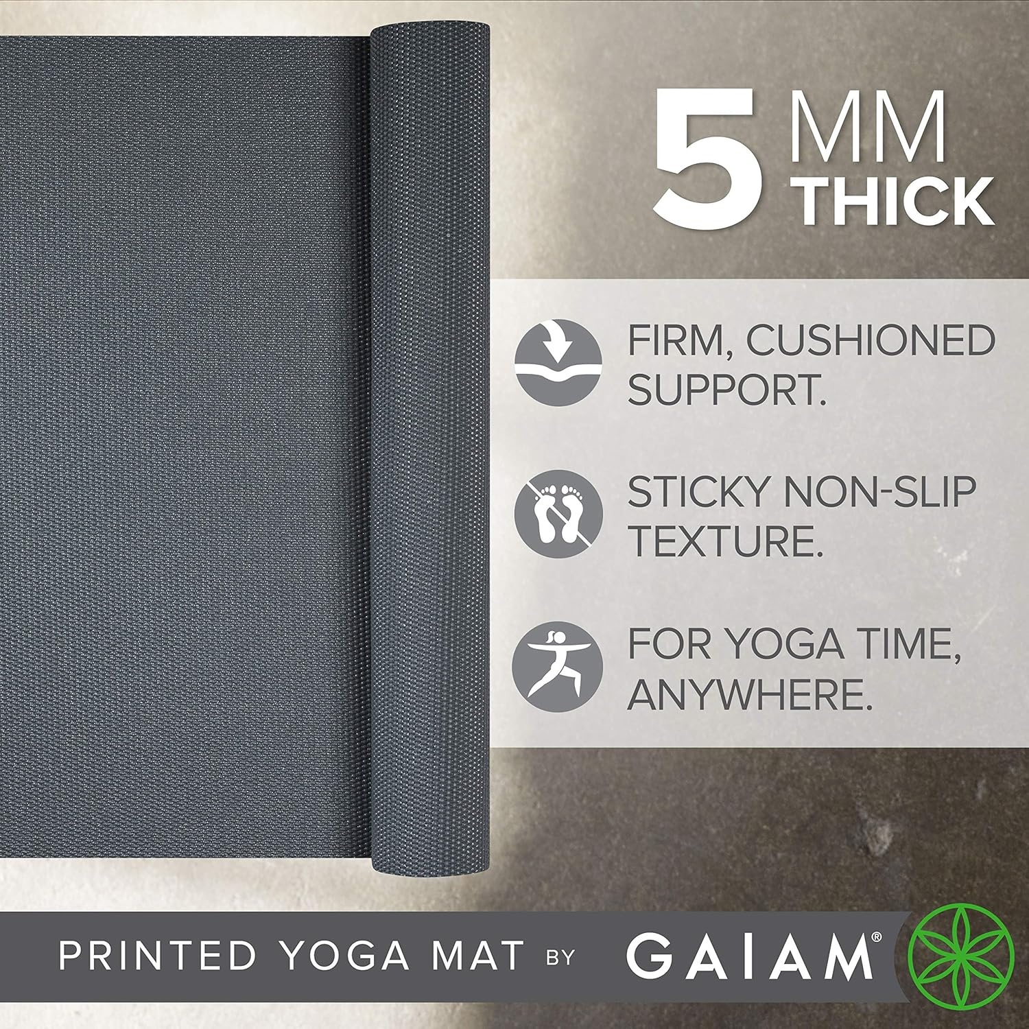 image:imageGaiam Yoga Mat  Premium 5mm Solid Thick Non Slip Exercise amp Fitness Mat for All Types of Yoga Pilates amp Floor Workouts 68 x 24 x 5mmFolkstone Grey