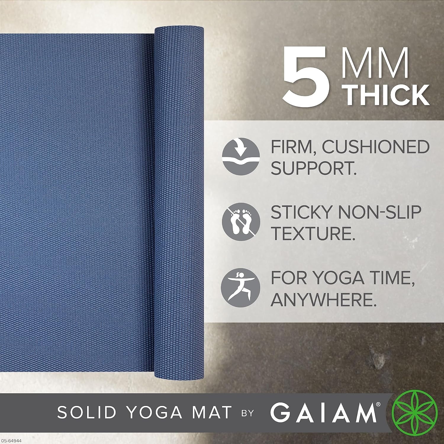 image:imageGaiam Yoga Mat  Premium 5mm Solid Thick Non Slip Exercise amp Fitness Mat for All Types of Yoga Pilates amp Floor Workouts 68 x 24 x 5mmHigh Tide