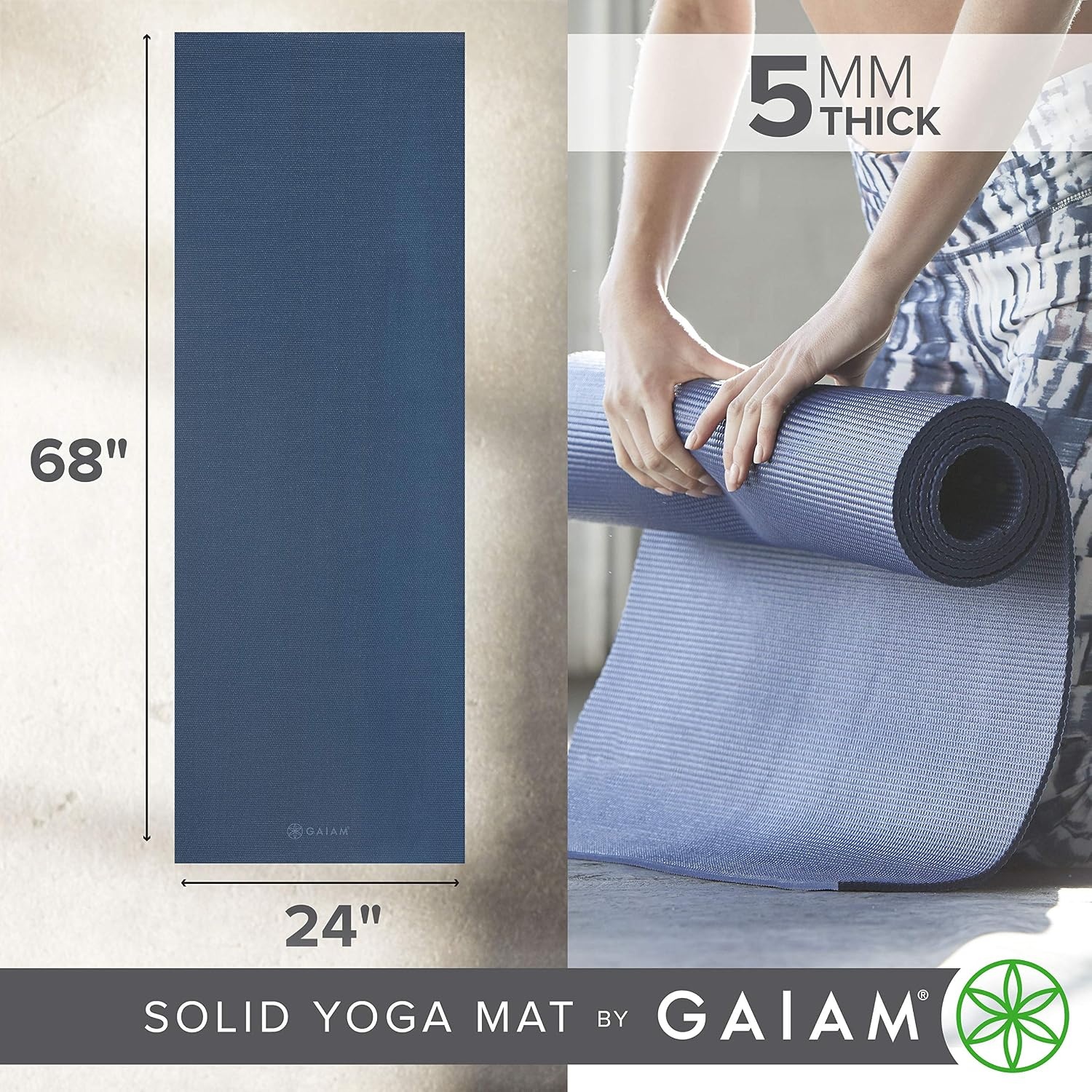 image:imageGaiam Yoga Mat  Premium 5mm Solid Thick Non Slip Exercise amp Fitness Mat for All Types of Yoga Pilates amp Floor Workouts 68 x 24 x 5mmIndigo Ink